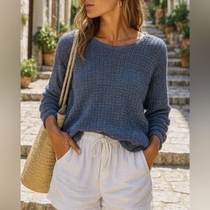 Jeanne Pierre sz‎ XXL Womens Blue WaffleKnit Long Sleeve Pullover Sweater Cozy